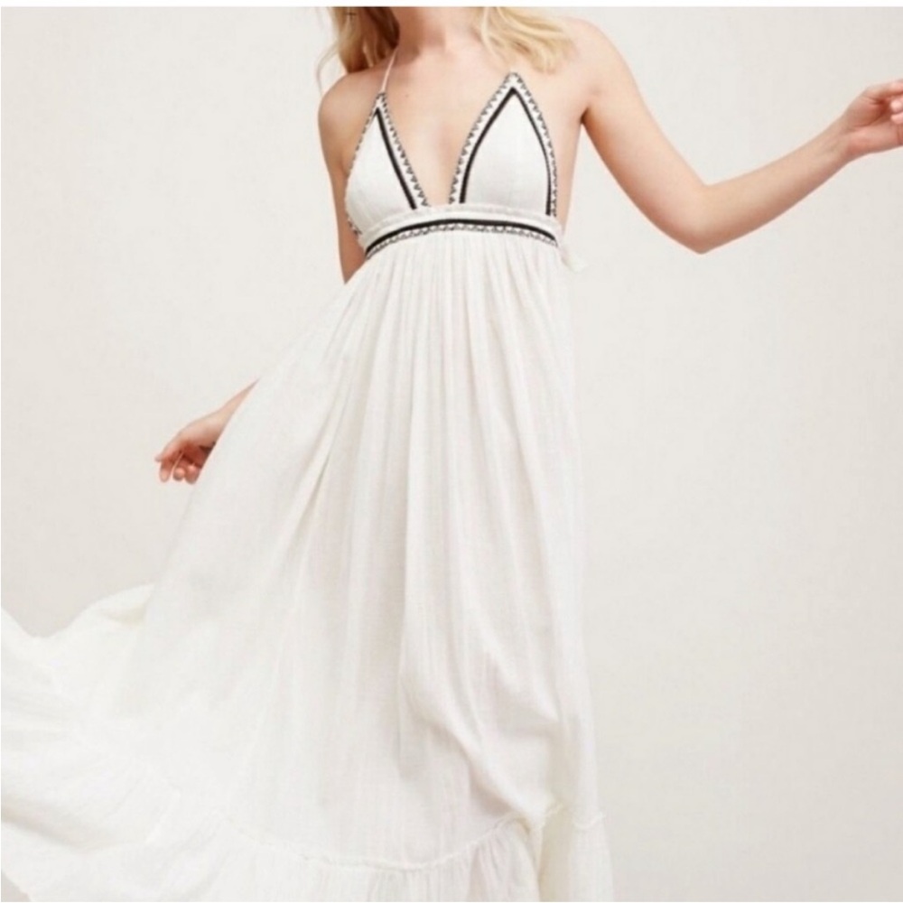 Free People White Maxi Dress with Black Trim